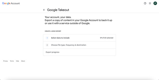 the view of Google Takeout