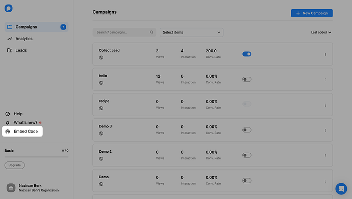 Embed Code Button