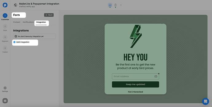 Popupsmart - Add Integration|autoxauto