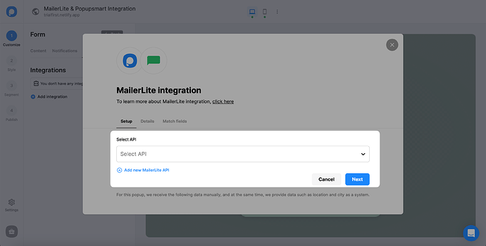Popupsmart - Setup MailerLite|autoxauto
