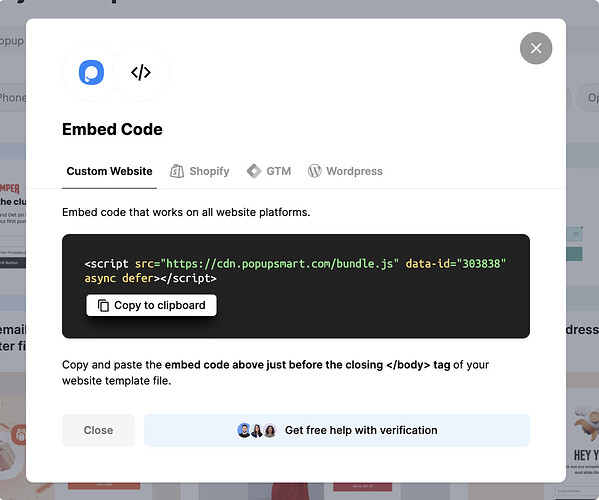 Popupsmart embed code