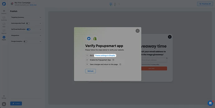 Verify popupsmart app