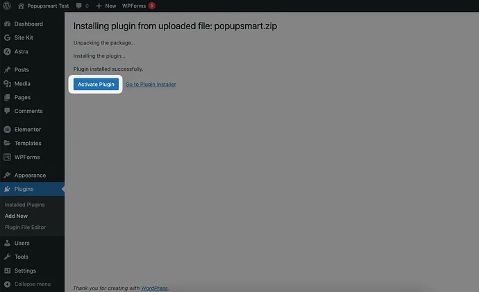 Wordpress panel active plugin