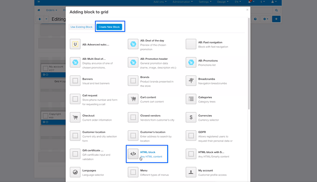 selecting the html block on cs cart