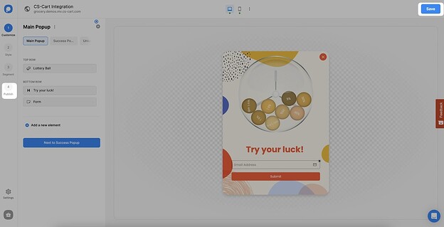 creating a cs cart popup and saving it