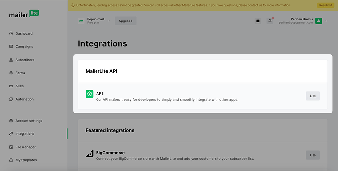 Popupsmart - Use API MailerLite|autoxauto