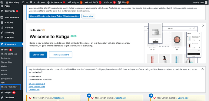 WooCommerce Theme File Editor Section
