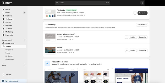 a screenshot of Shopify themes page