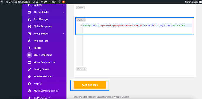 pasting the embed code to the footer