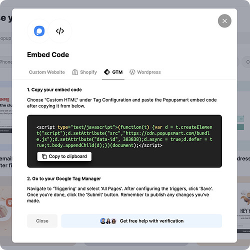 Popupsmart GTM code