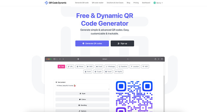 homepage of QRCodeDynamic
