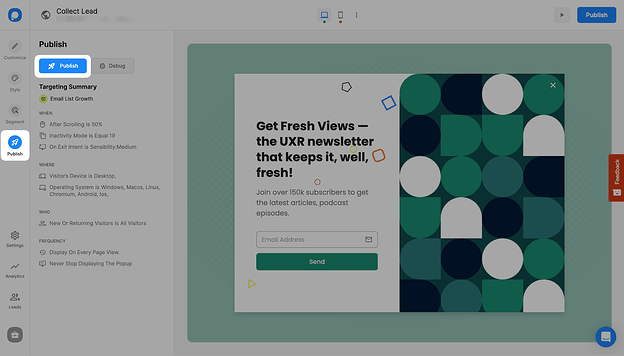 Popupsmart Publish Step