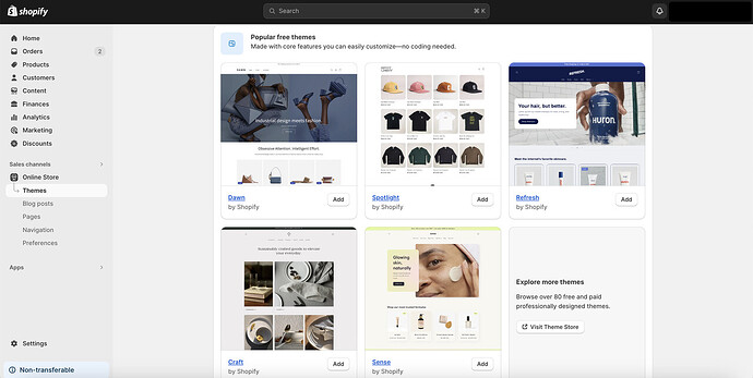 a screenshot of popular free themes of Shopify