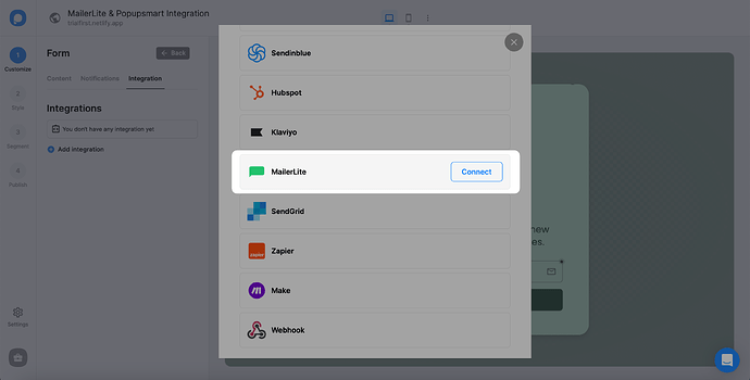 Popupsmart - MailerLite Connect|autoxauto