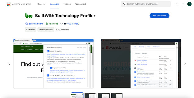 BuiltWith Technology Profiler Chrome extension