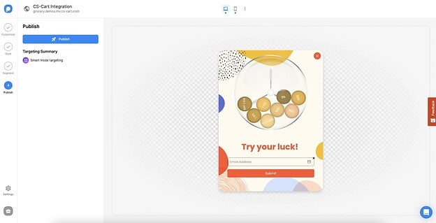 publish screen of a popup campaign