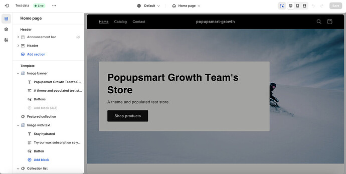 a screenshot of customizing store theme on Shopify
