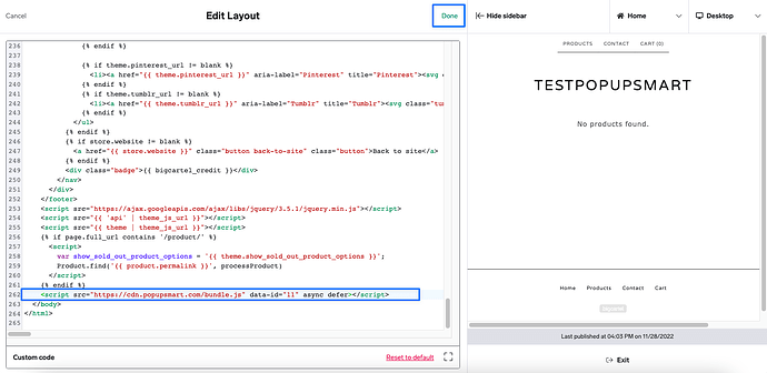 pasting the embed code to big cartel