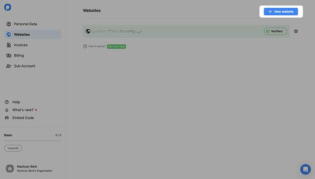 Popupsmart Add Website Button